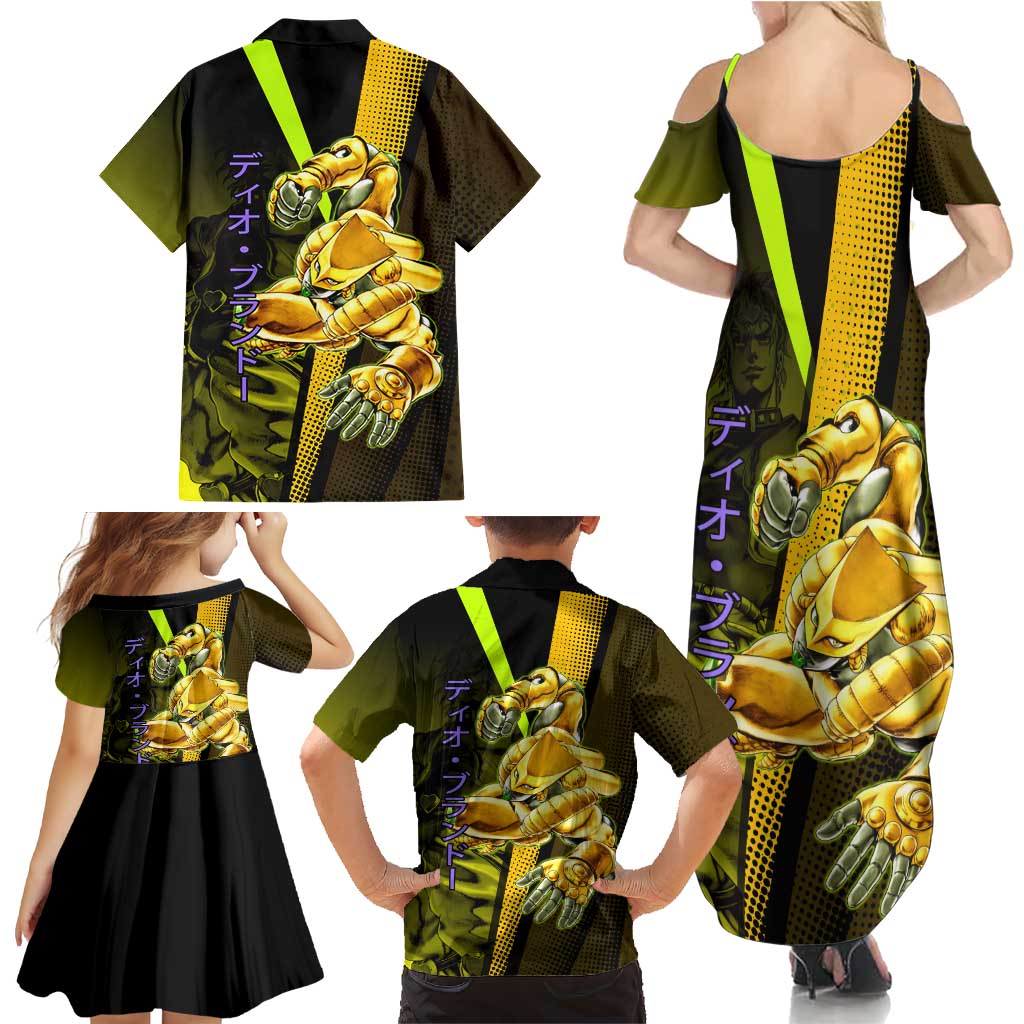 Dio Brando JoJo’s Bizarre Adventure Family Matching Summer Maxi Dress and Hawaiian Shirt with The World Stand and Comic Graphic
