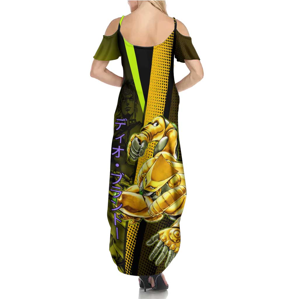 Dio Brando JoJo’s Bizarre Adventure Family Matching Summer Maxi Dress and Hawaiian Shirt with The World Stand and Comic Graphic
