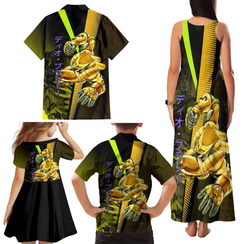 Dio Brando JoJo’s Bizarre Adventure Family Matching Tank Maxi Dress and Hawaiian Shirt with The World Stand and Comic Graphic