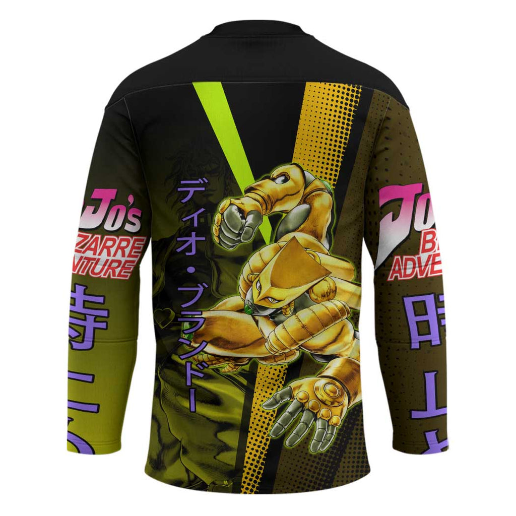 Dio Brando JoJo’s Bizarre Adventure Hockey Jersey with The World Stand and Comic Graphic - The Mazicc