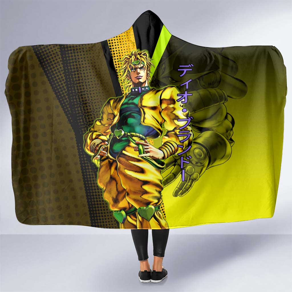 Dio Brando JoJo’s Bizarre Adventure Hooded Blanket with The World Stand and Comic Graphic - The Mazicc