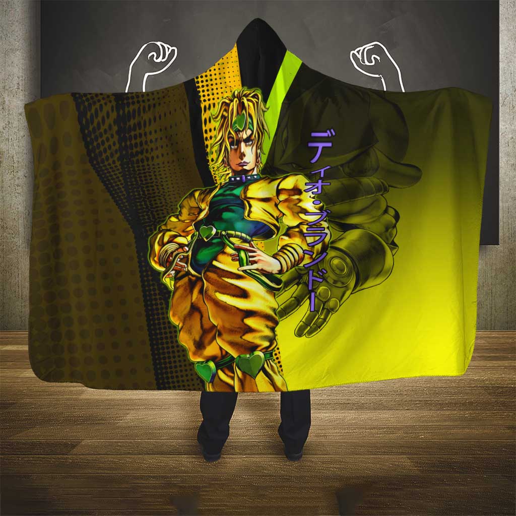 Dio Brando JoJo’s Bizarre Adventure Hooded Blanket with The World Stand and Comic Graphic - The Mazicc