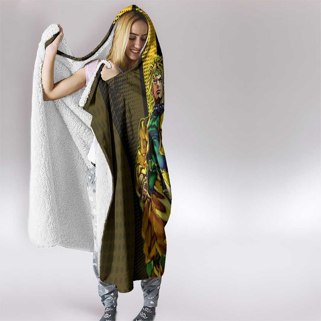 Dio Brando JoJo’s Bizarre Adventure Hooded Blanket with The World Stand and Comic Graphic - The Mazicc