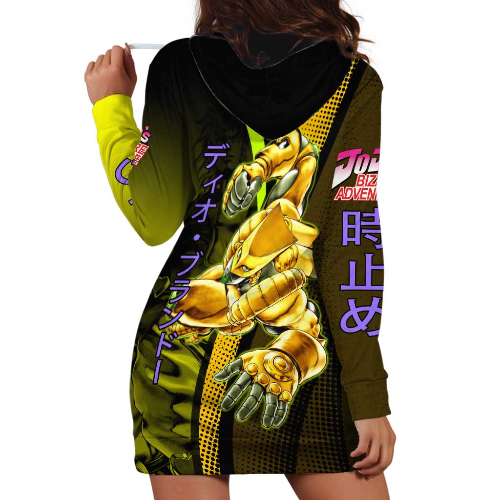 Dio Brando JoJo’s Bizarre Adventure Hoodie Dress with The World Stand and Comic Graphic - The Mazicc