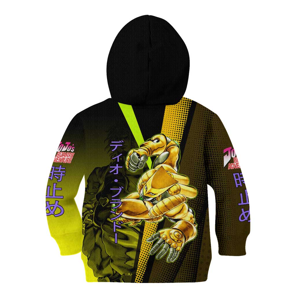 Dio Brando JoJo’s Bizarre Adventure Kid Hoodie with The World Stand and Comic Graphic - The Mazicc