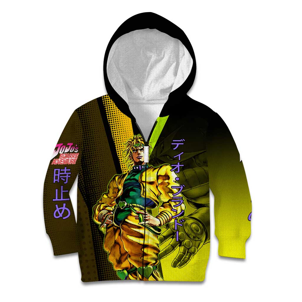 Dio Brando JoJo’s Bizarre Adventure Kid Hoodie with The World Stand and Comic Graphic - The Mazicc