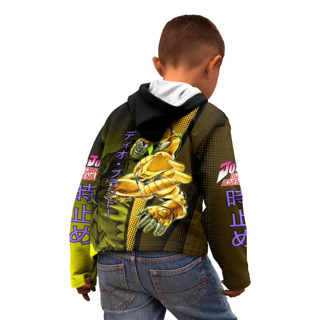 Dio Brando JoJo’s Bizarre Adventure Kid Hoodie with The World Stand and Comic Graphic - The Mazicc