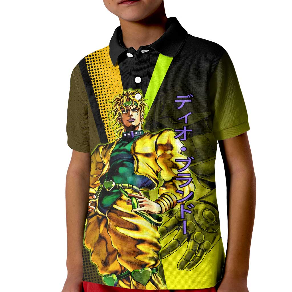 Dio Brando JoJo’s Bizarre Adventure Kid Polo Shirt with The World Stand and Comic Graphic - The Mazicc