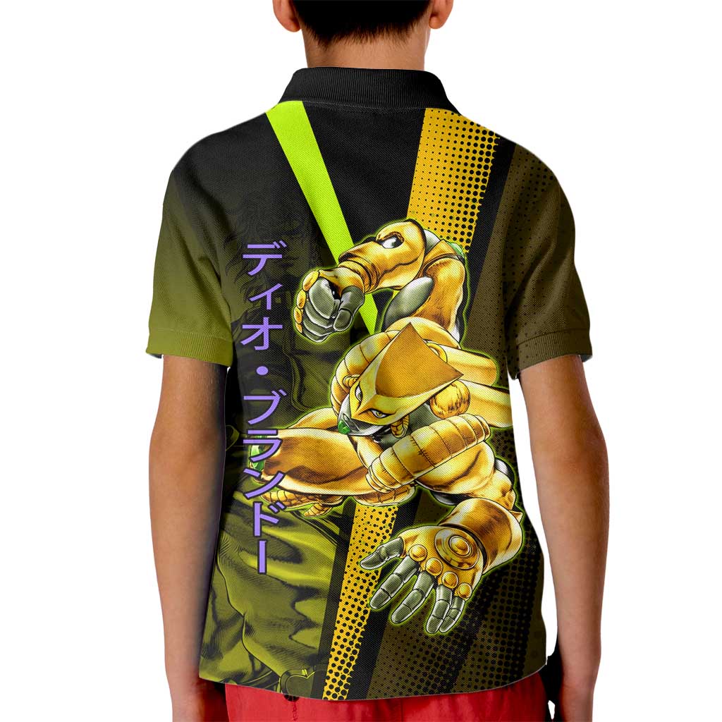 Dio Brando JoJo’s Bizarre Adventure Kid Polo Shirt with The World Stand and Comic Graphic - The Mazicc