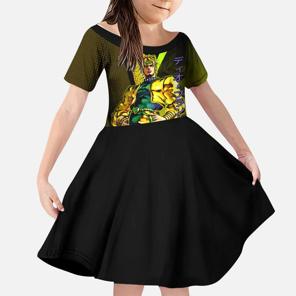 Dio Brando JoJo’s Bizarre Adventure Kid Short Sleeve Dress with The World Stand and Comic Graphic - The Mazicc