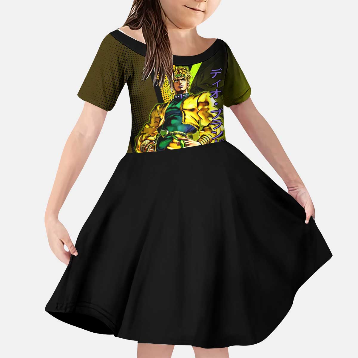 Dio Brando JoJo’s Bizarre Adventure Kid Short Sleeve Dress with The World Stand and Comic Graphic - The Mazicc