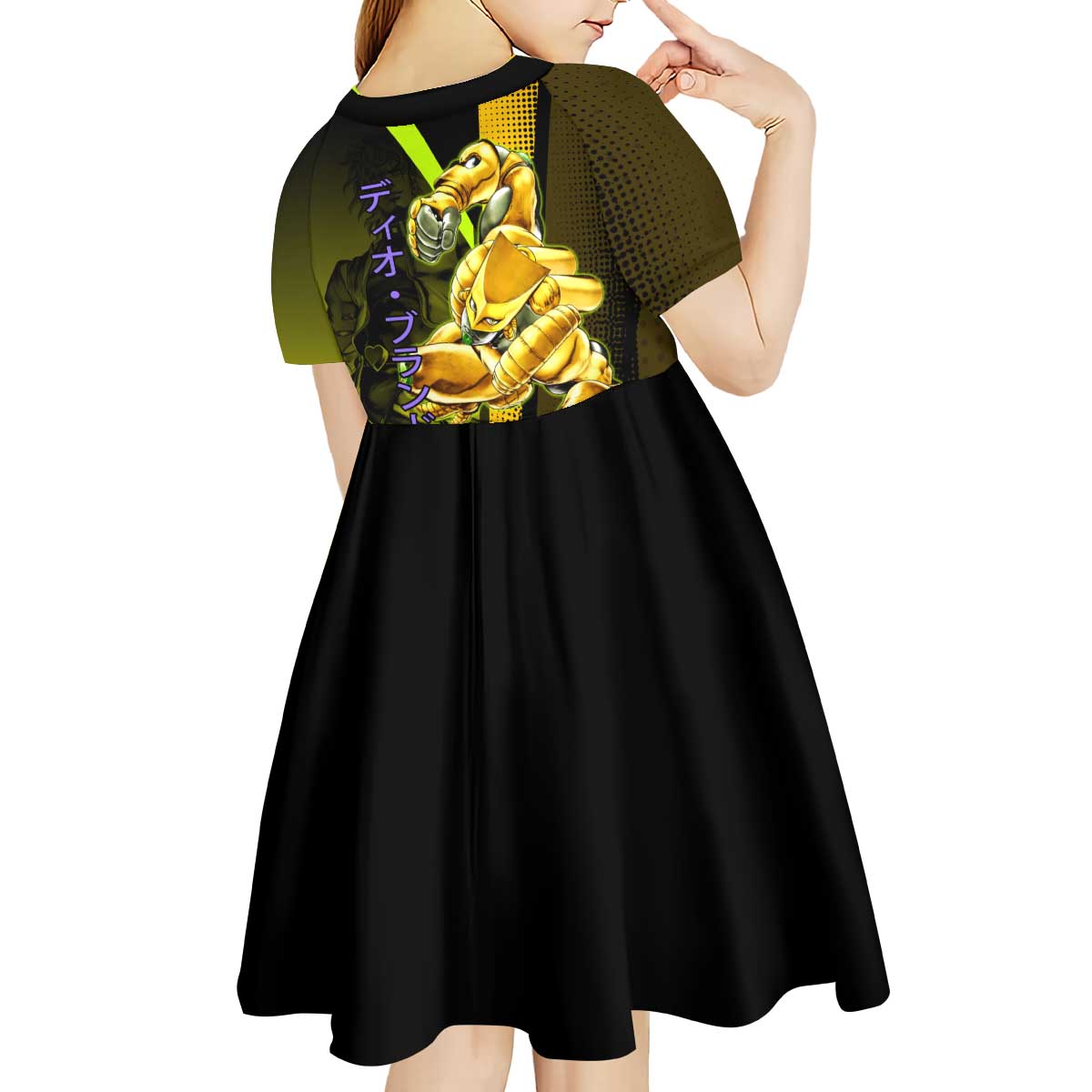 Dio Brando JoJo’s Bizarre Adventure Kid Short Sleeve Dress with The World Stand and Comic Graphic - The Mazicc