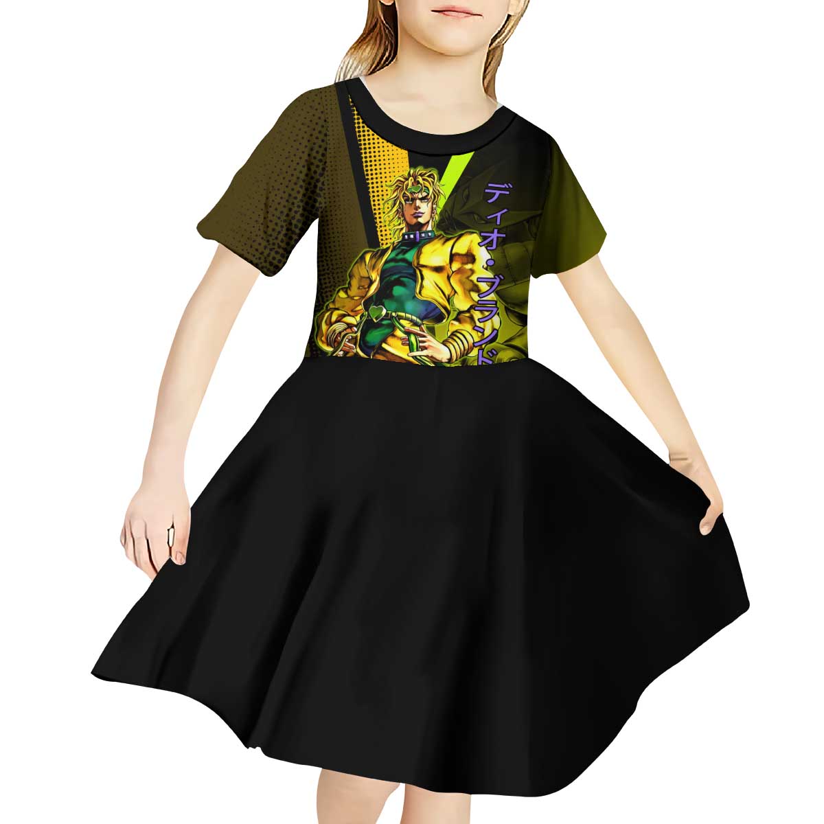 Dio Brando JoJo’s Bizarre Adventure Kid Short Sleeve Dress with The World Stand and Comic Graphic - The Mazicc