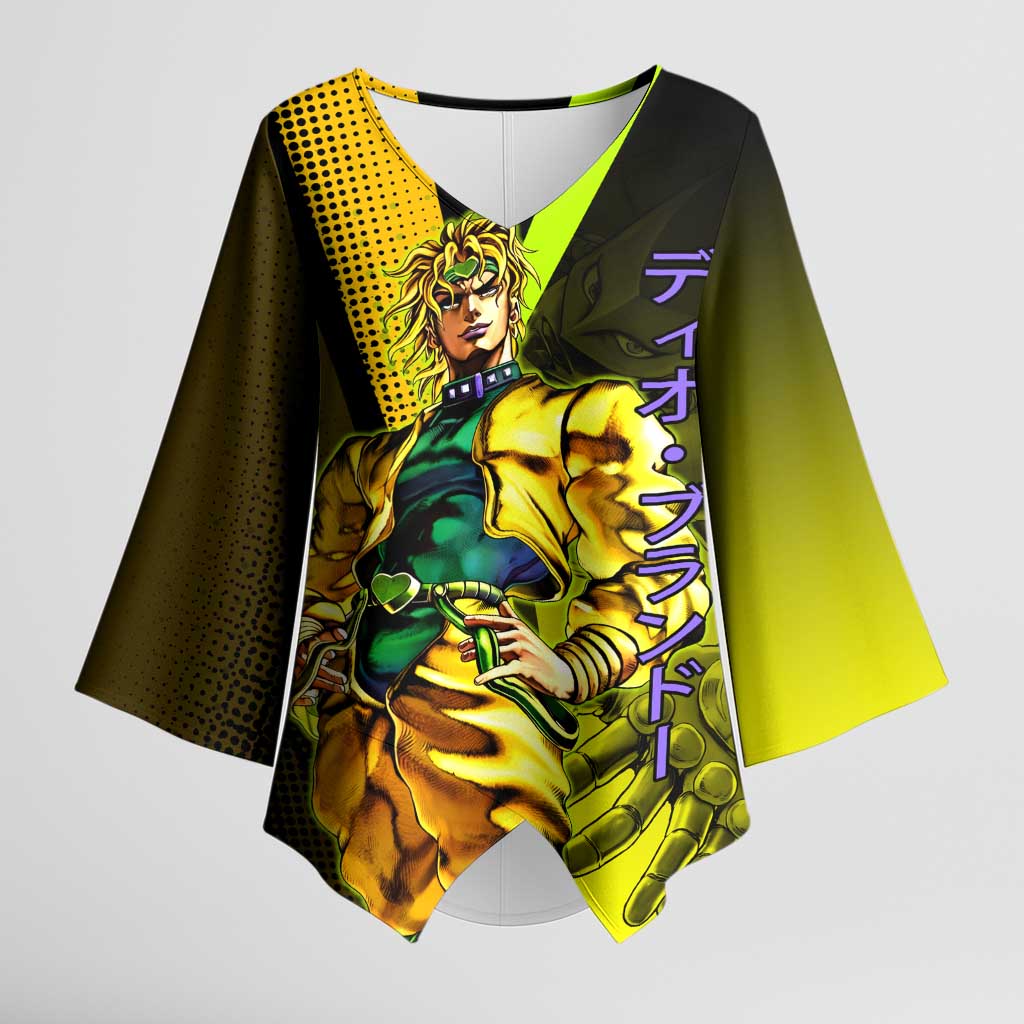 Dio Brando JoJo’s Bizarre Adventure Kimono Sleeve Blouse with The World Stand and Comic Graphic - The Mazicc