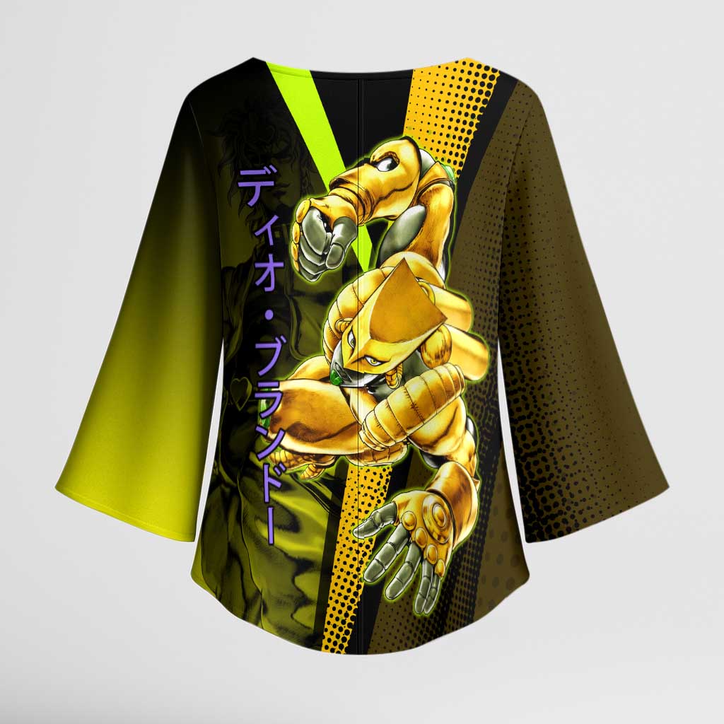 Dio Brando JoJo’s Bizarre Adventure Kimono Sleeve Blouse with The World Stand and Comic Graphic - The Mazicc