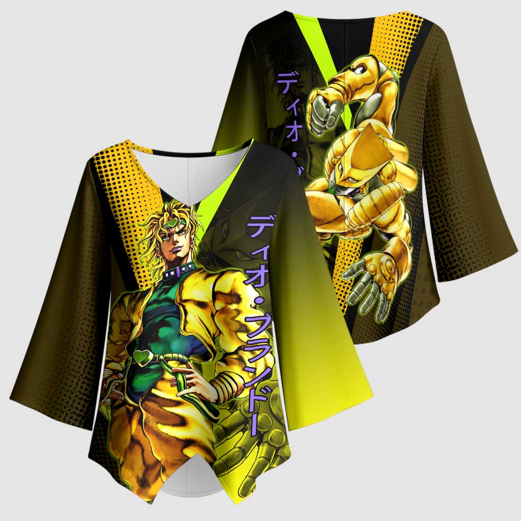 Dio Brando JoJo’s Bizarre Adventure Kimono Sleeve Blouse with The World Stand and Comic Graphic - The Mazicc