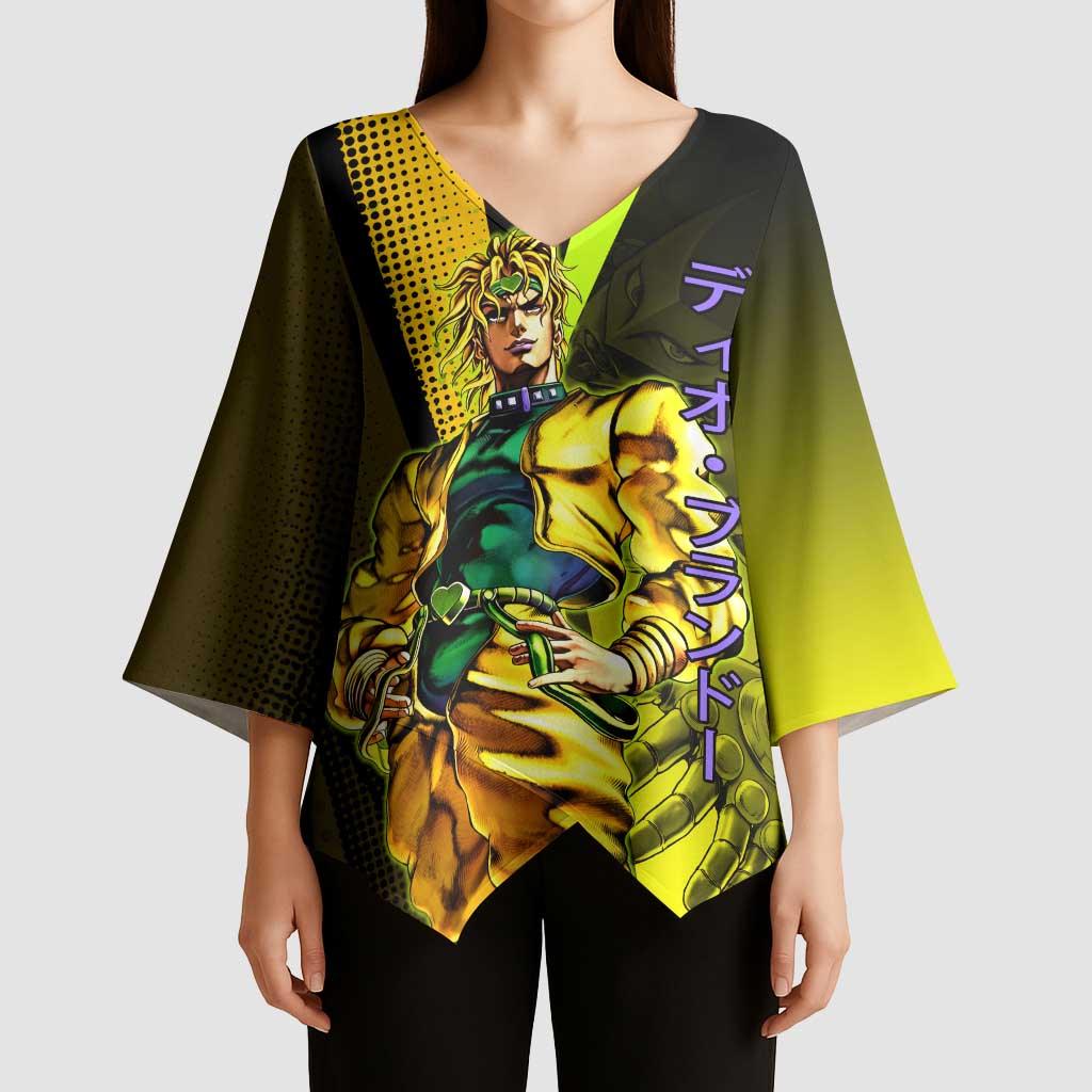 Dio Brando JoJo’s Bizarre Adventure Kimono Sleeve Blouse with The World Stand and Comic Graphic - The Mazicc