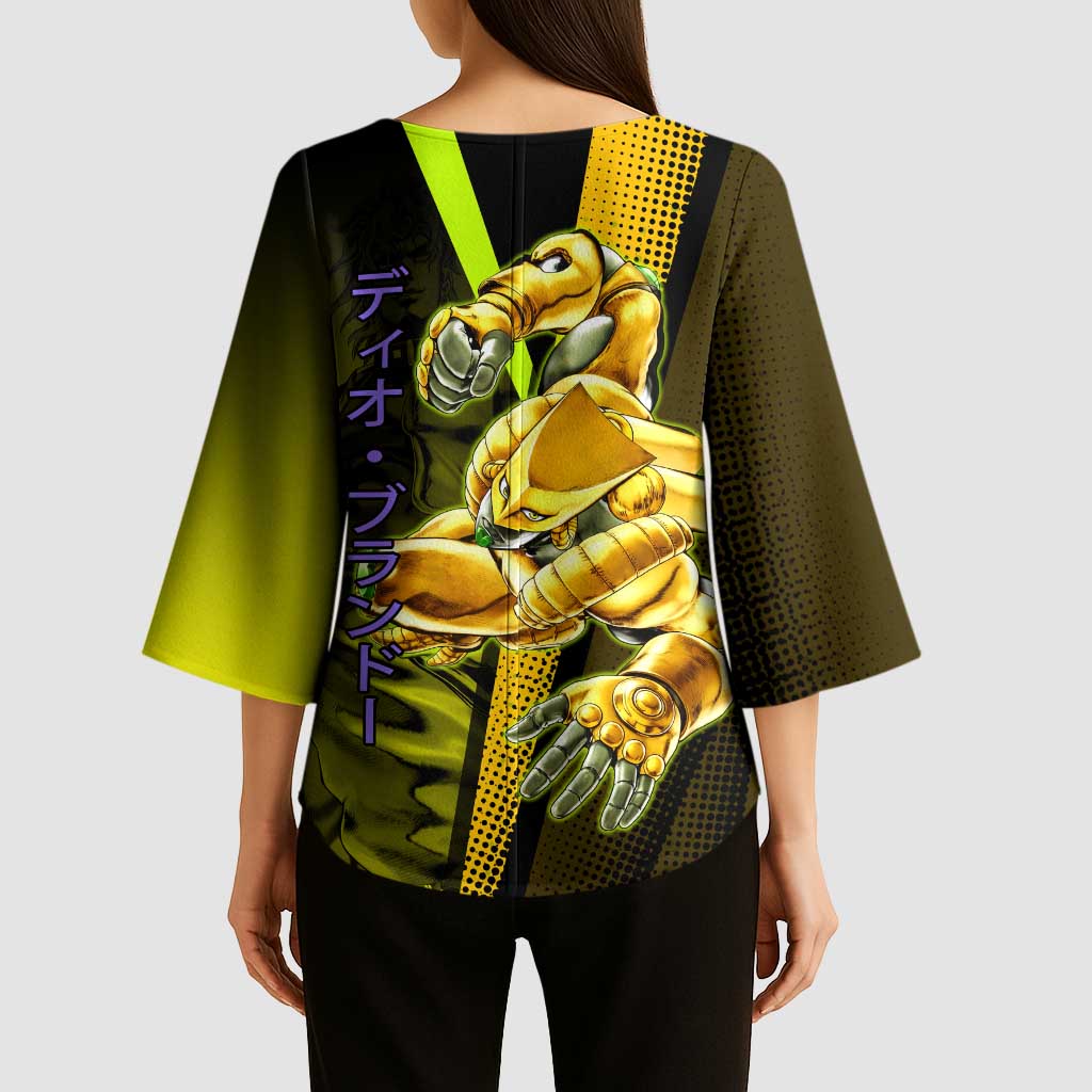 Dio Brando JoJo’s Bizarre Adventure Kimono Sleeve Blouse with The World Stand and Comic Graphic - The Mazicc