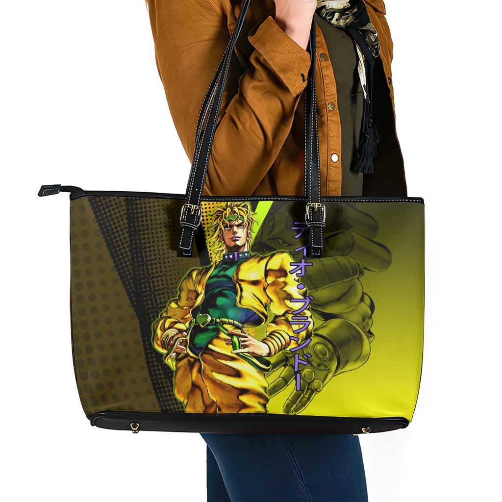 Dio Brando JoJo’s Bizarre Adventure Leather Tote Bag with The World Stand and Comic Graphic - The Mazicc
