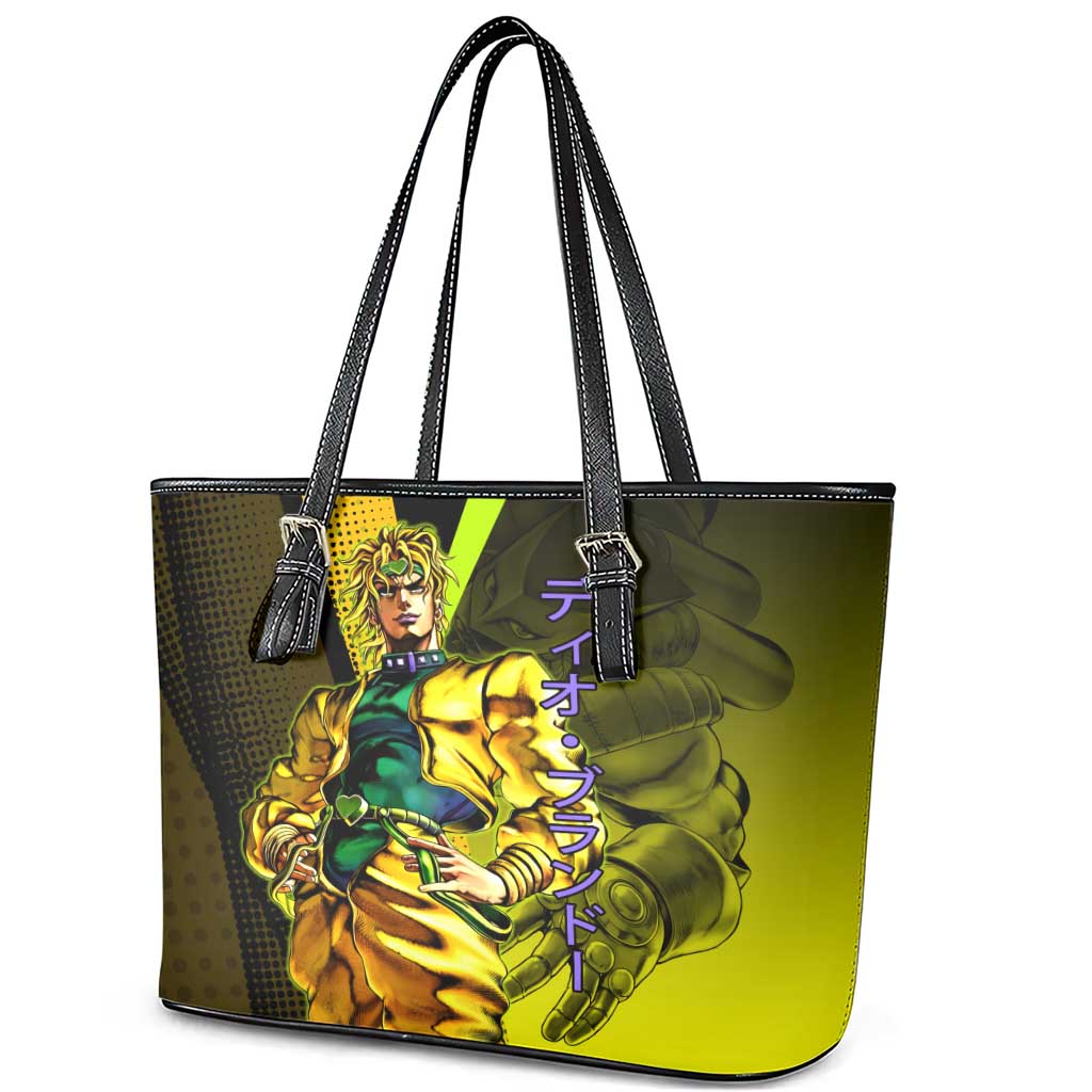 Dio Brando JoJo’s Bizarre Adventure Leather Tote Bag with The World Stand and Comic Graphic - The Mazicc