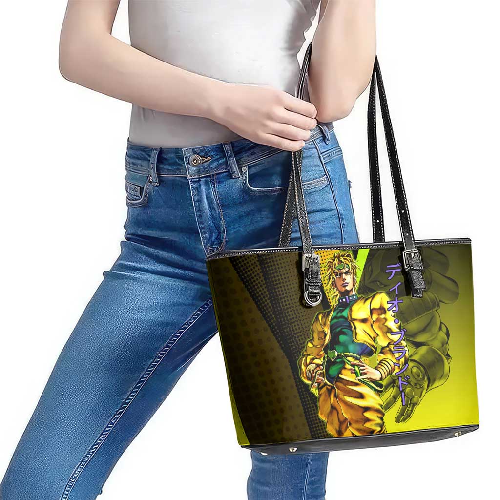Dio Brando JoJo’s Bizarre Adventure Leather Tote Bag with The World Stand and Comic Graphic - The Mazicc