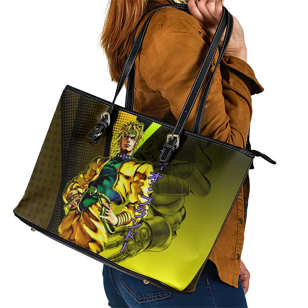 Dio Brando JoJo’s Bizarre Adventure Leather Tote Bag with The World Stand and Comic Graphic - The Mazicc