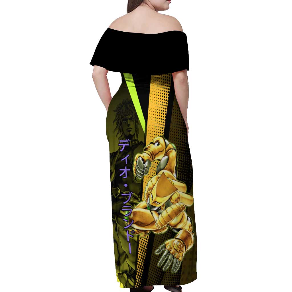 Dio Brando JoJo’s Bizarre Adventure Off Shoulder Maxi Dress with The World Stand and Comic Graphic - The Mazicc