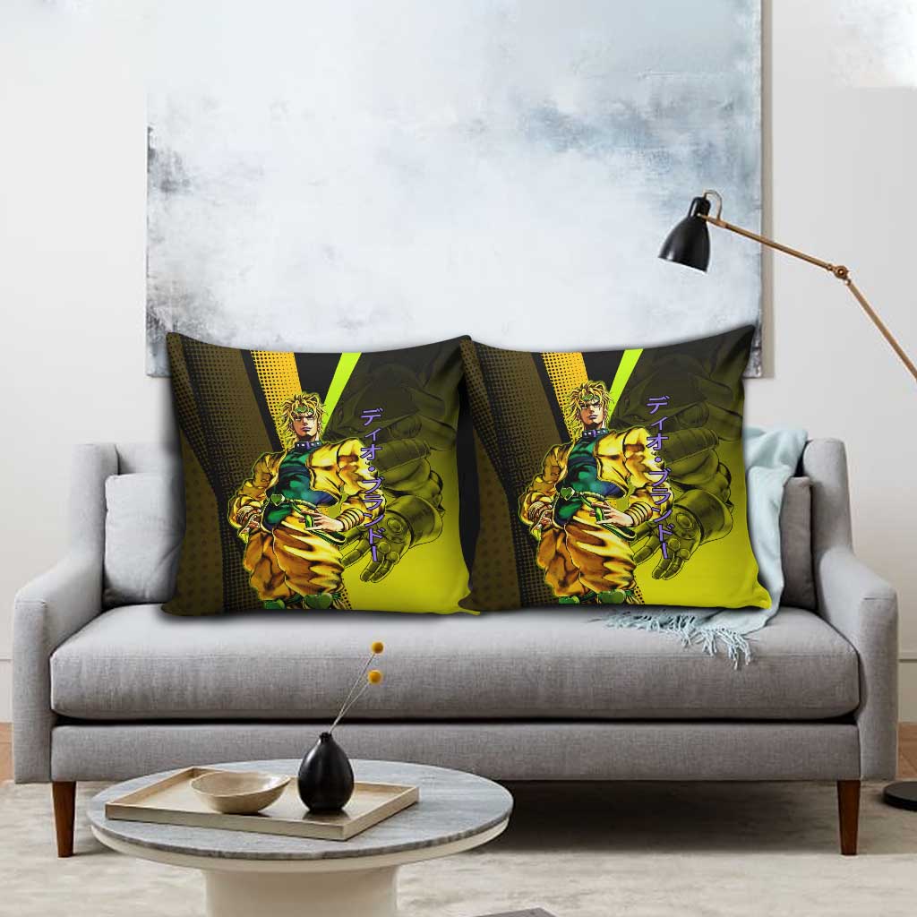 Dio Brando JoJo’s Bizarre Adventure Pillow Cover with The World Stand and Comic Graphic - The Mazicc