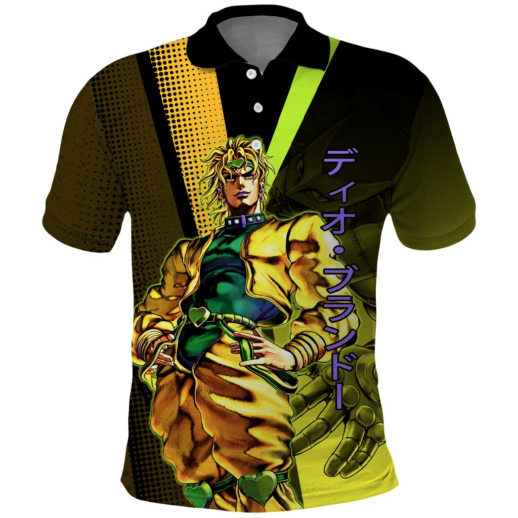 Dio Brando JoJo’s Bizarre Adventure Polo Shirt with The World Stand and Comic Graphic - The Mazicc