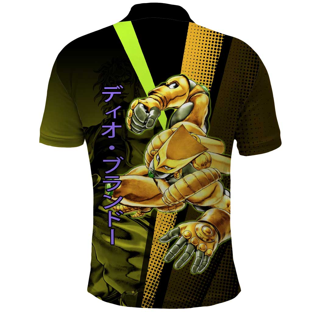 Dio Brando JoJo’s Bizarre Adventure Polo Shirt with The World Stand and Comic Graphic - The Mazicc