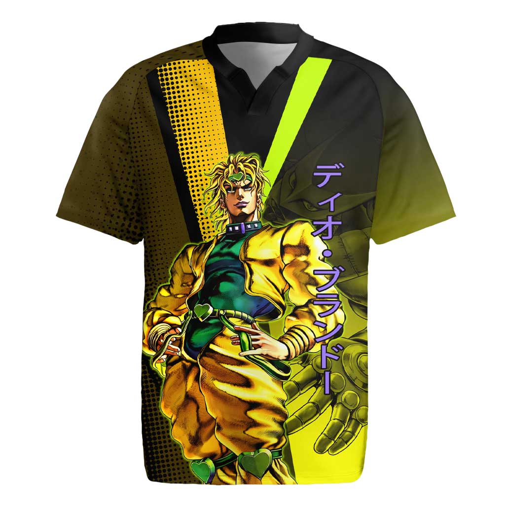 Dio Brando JoJo’s Bizarre Adventure Rugby Jersey with The World Stand and Comic Graphic - The Mazicc