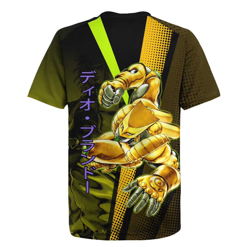 Dio Brando JoJo’s Bizarre Adventure Rugby Jersey with The World Stand and Comic Graphic - The Mazicc