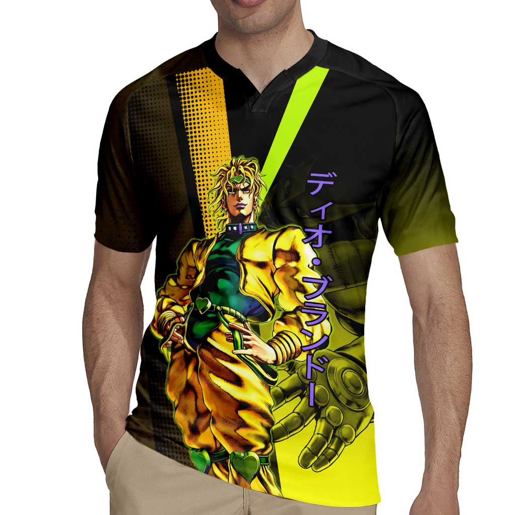 Dio Brando JoJo’s Bizarre Adventure Rugby Jersey with The World Stand and Comic Graphic - The Mazicc