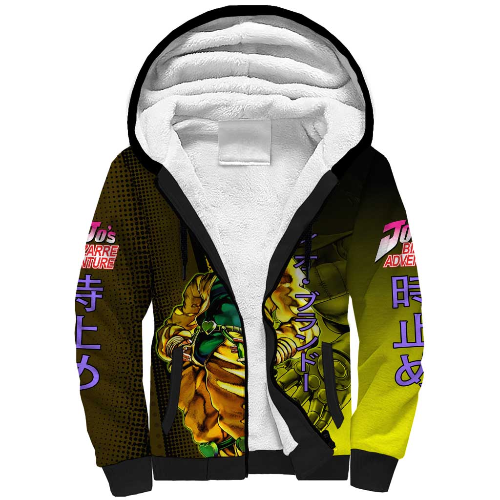 Dio Brando JoJo’s Bizarre Adventure Sherpa Hoodie with The World Stand and Comic Graphic - The Mazicc