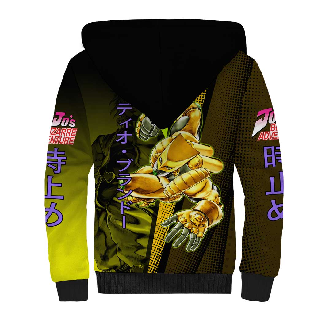 Dio Brando JoJo’s Bizarre Adventure Sherpa Hoodie with The World Stand and Comic Graphic - The Mazicc