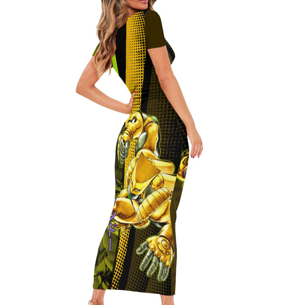 Dio Brando JoJo’s Bizarre Adventure Short Sleeve Bodycon Dress with The World Stand and Comic Graphic - The Mazicc
