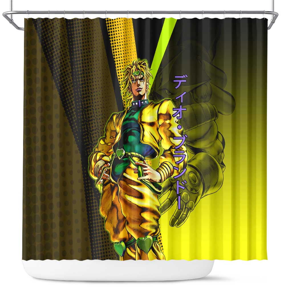 Dio Brando JoJo’s Bizarre Adventure Shower Curtain with The World Stand and Comic Graphic - The Mazicc