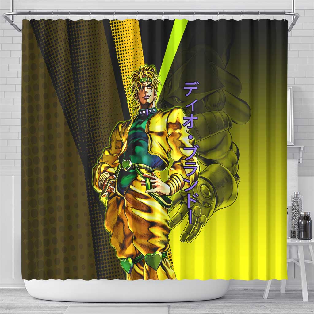 Dio Brando JoJo’s Bizarre Adventure Shower Curtain with The World Stand and Comic Graphic - The Mazicc
