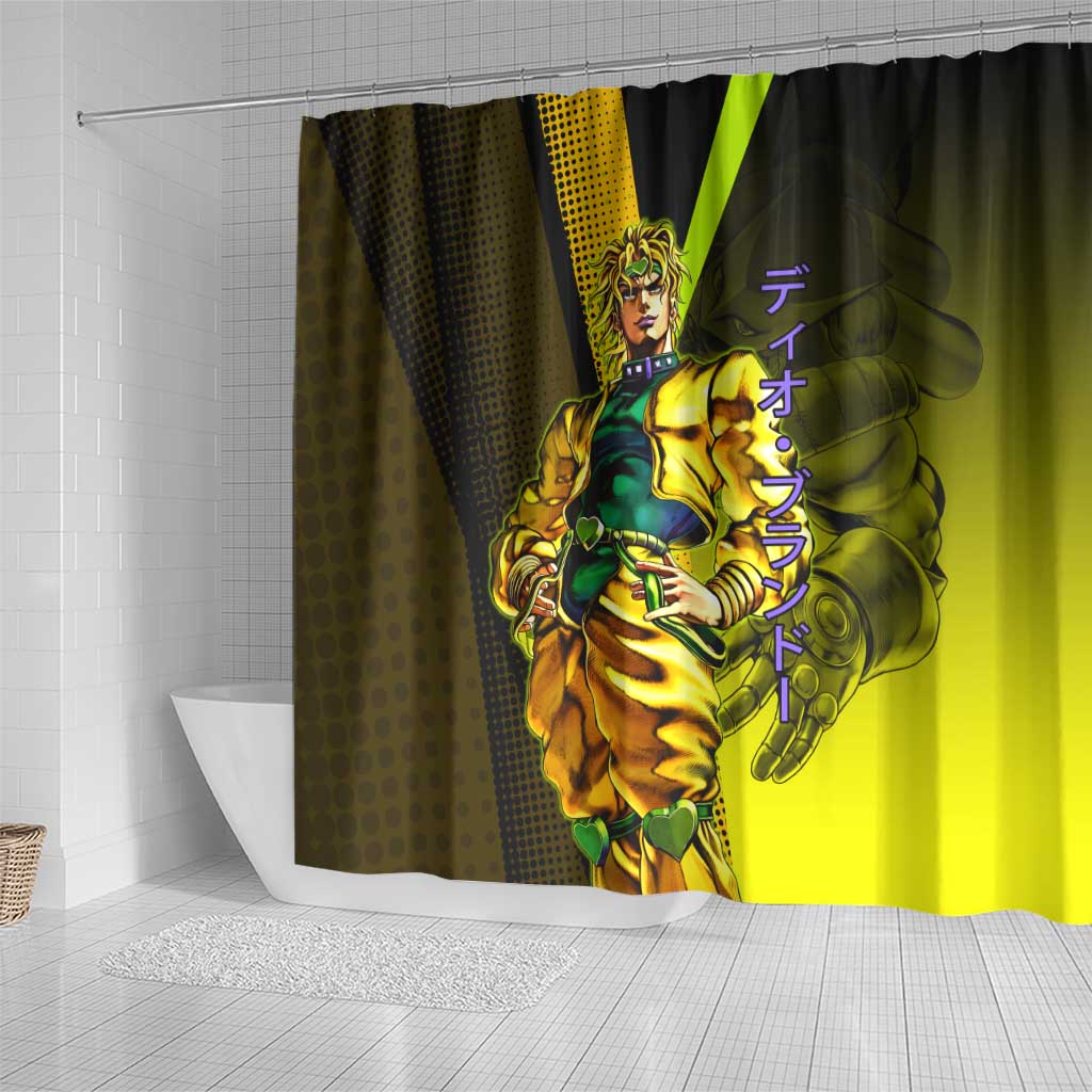 Dio Brando JoJo’s Bizarre Adventure Shower Curtain with The World Stand and Comic Graphic - The Mazicc