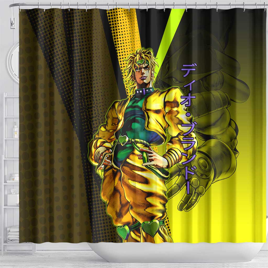 Dio Brando JoJo’s Bizarre Adventure Shower Curtain with The World Stand and Comic Graphic - The Mazicc