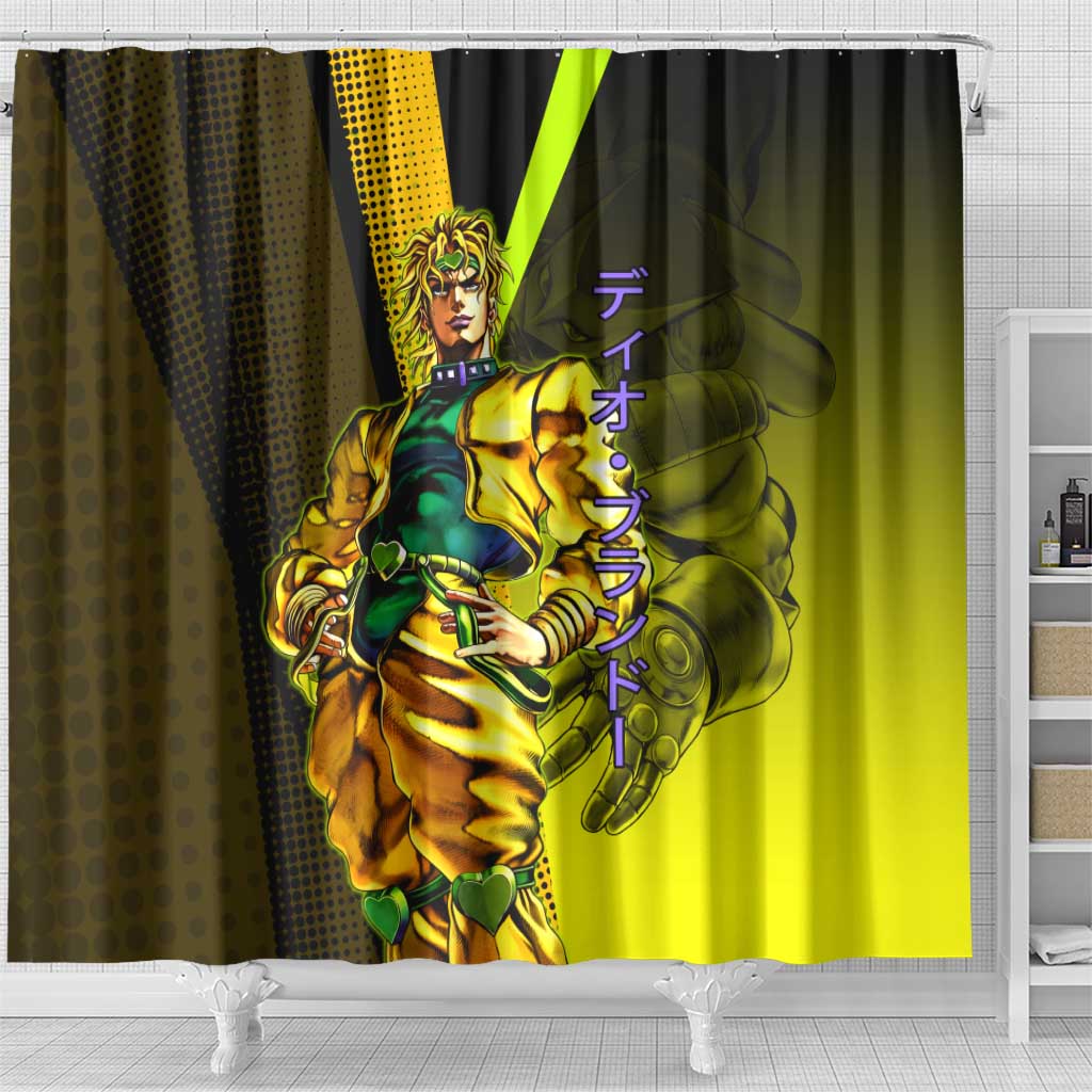 Dio Brando JoJo’s Bizarre Adventure Shower Curtain with The World Stand and Comic Graphic - The Mazicc