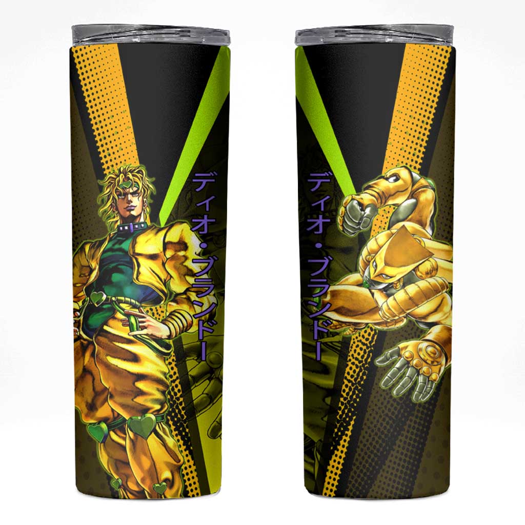 Dio Brando JoJo’s Bizarre Adventure Skinny Tumbler with The World Stand and Comic Graphic - The Mazicc