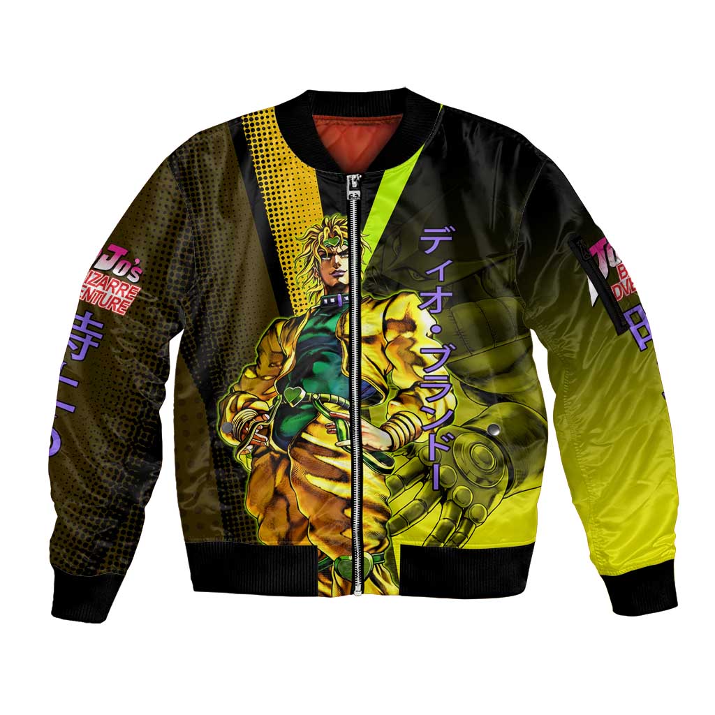 Dio Brando JoJo’s Bizarre Adventure Sleeve Zip Bomber Jacket with The World Stand and Comic Graphic - The Mazicc