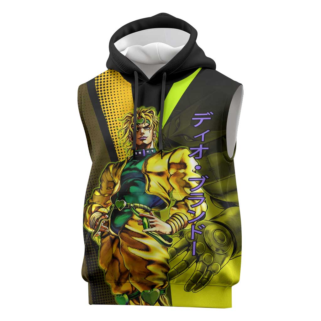 Dio Brando JoJo’s Bizarre Adventure Sleeveless Hoodie with The World Stand and Comic Graphic - The Mazicc
