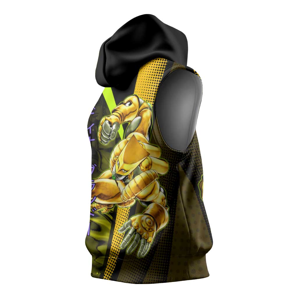 Dio Brando JoJo’s Bizarre Adventure Sleeveless Hoodie with The World Stand and Comic Graphic - The Mazicc