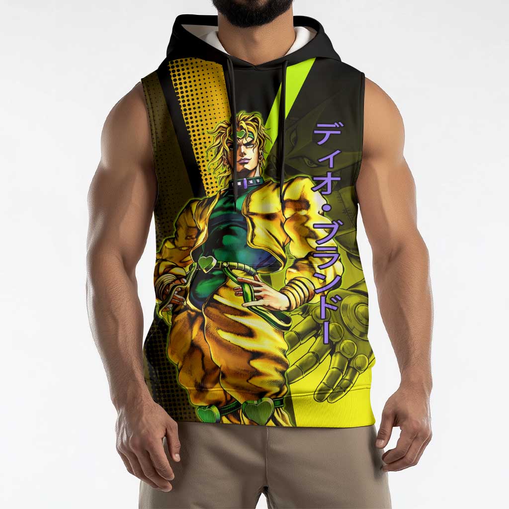 Dio Brando JoJo’s Bizarre Adventure Sleeveless Hoodie with The World Stand and Comic Graphic - The Mazicc