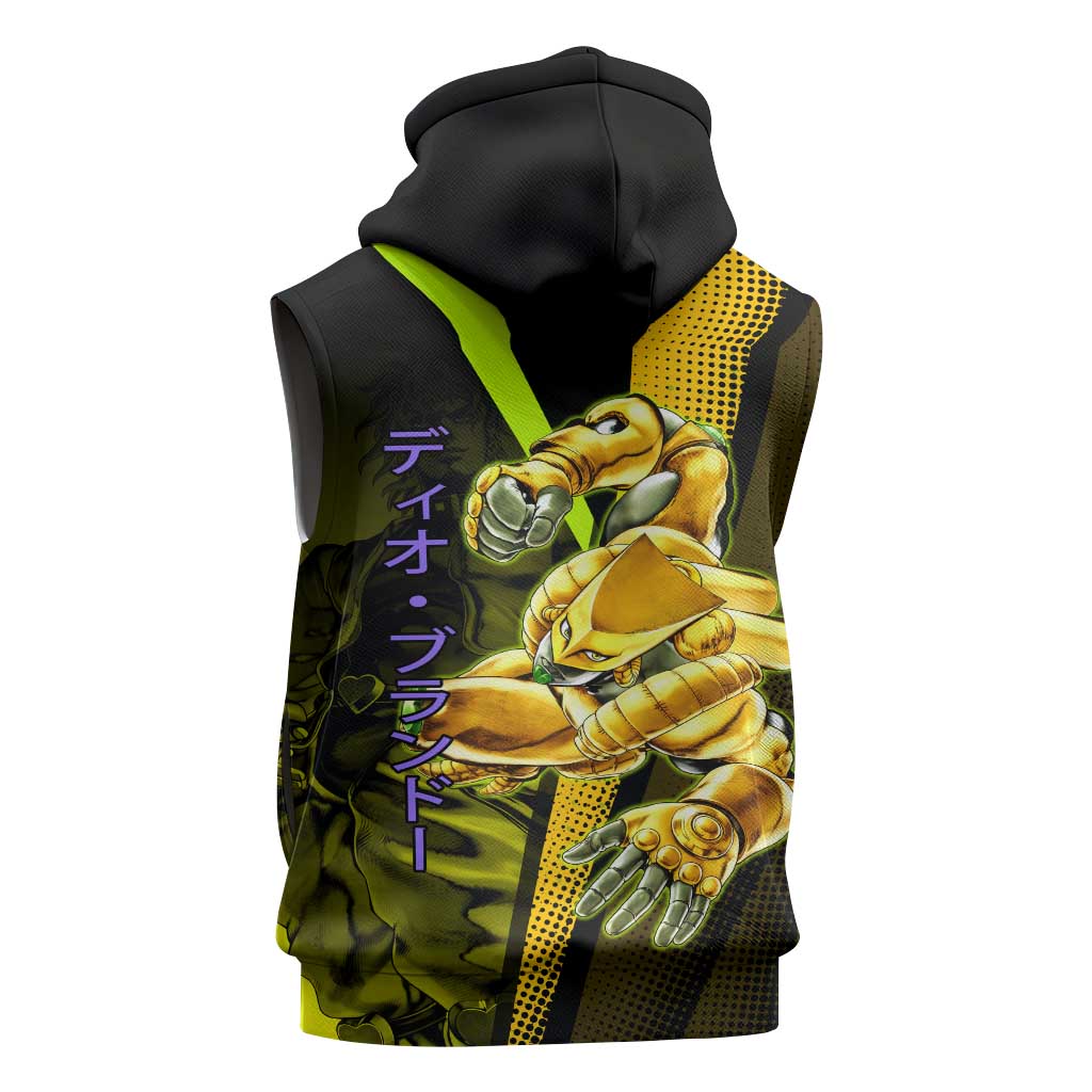 Dio Brando JoJo’s Bizarre Adventure Sleeveless Zip Hoodie with The World Stand and Comic Graphic - The Mazicc