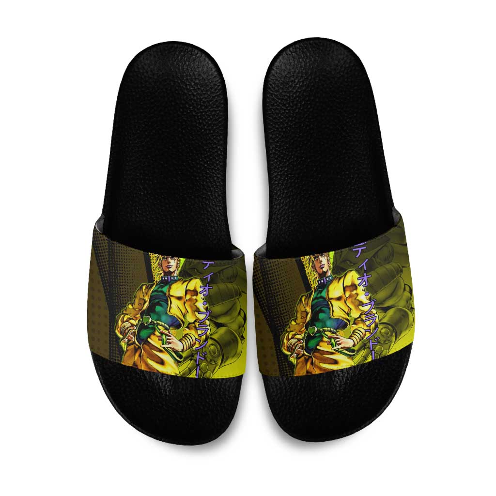 Dio Brando JoJo’s Bizarre Adventure Slide Sandals with The World Stand and Comic Graphic - The Mazicc
