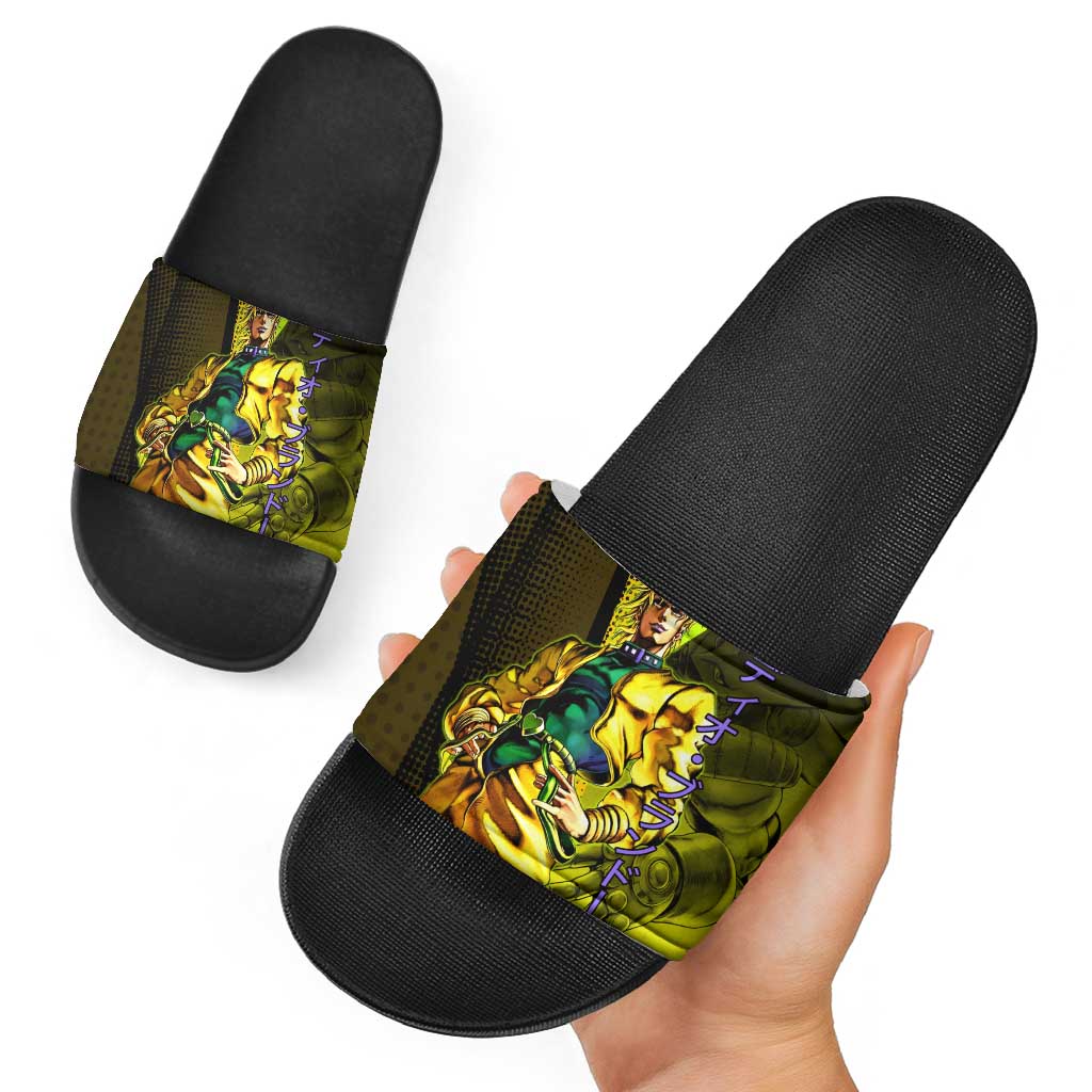 Dio Brando JoJo’s Bizarre Adventure Slide Sandals with The World Stand and Comic Graphic - The Mazicc