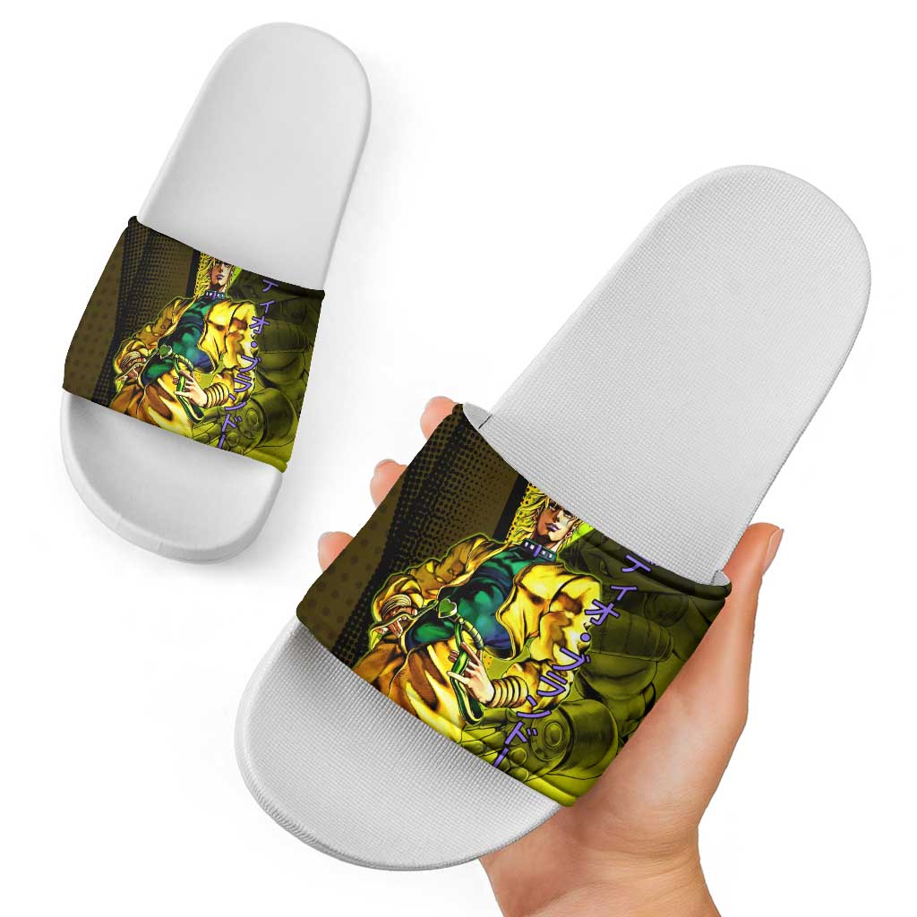 Dio Brando JoJo’s Bizarre Adventure Slide Sandals with The World Stand and Comic Graphic - The Mazicc
